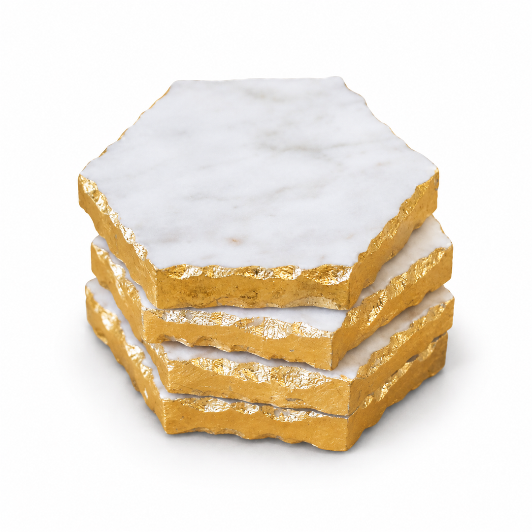 VERNAZZA WHITE & GOLD MARBLE COASTER SET
