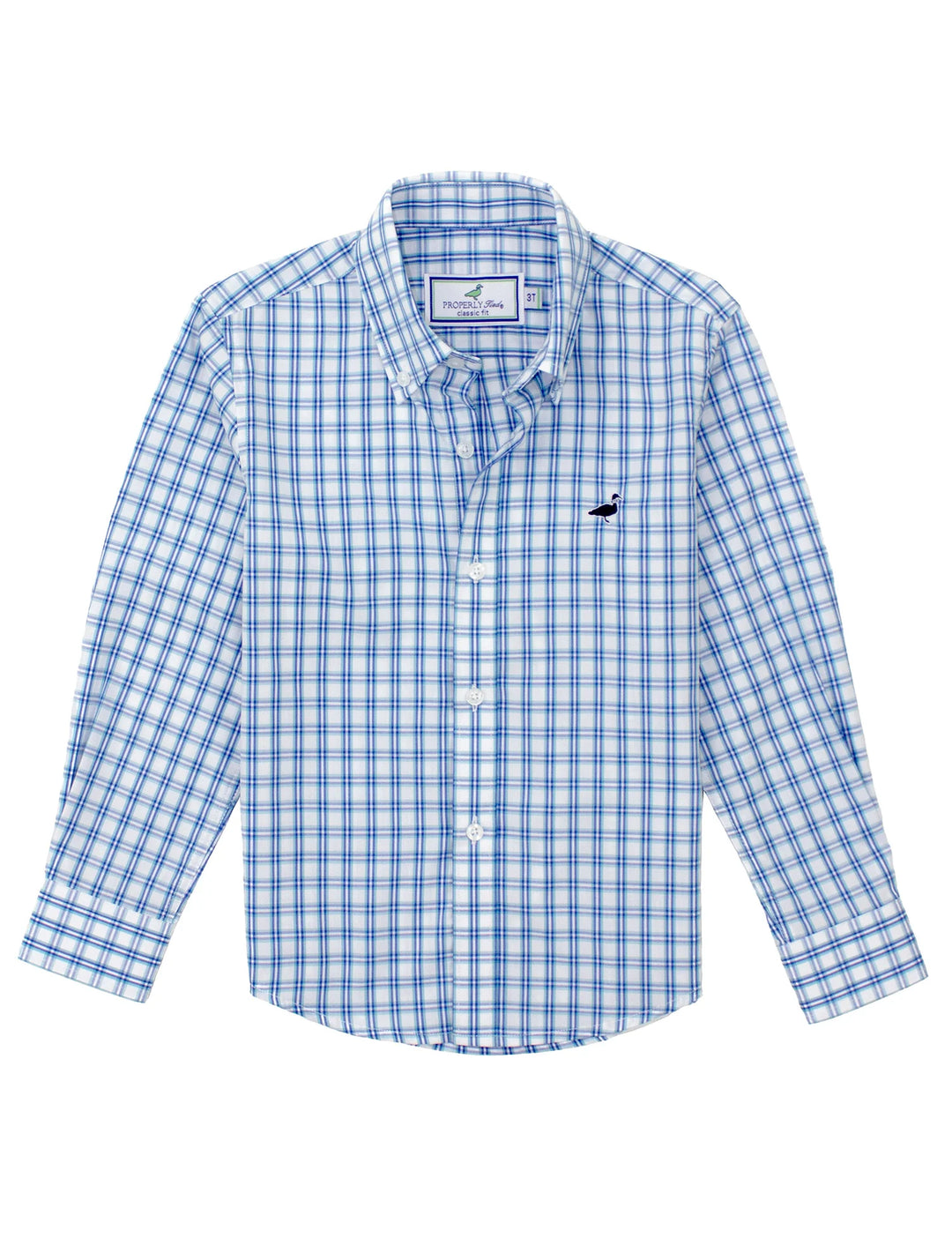 BOYS BLUE AND WHITE CHEKCERED BUTTON DOWN SHIRT