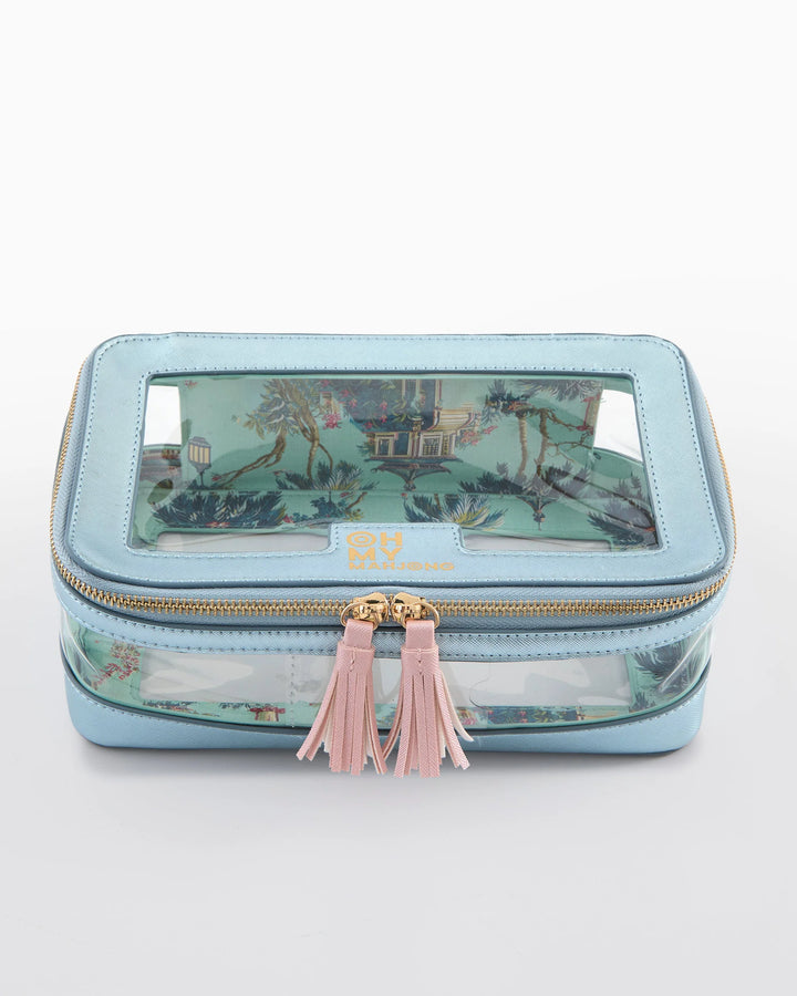 Oh My Mahjong Metallic Light Blue Tile Storage Bag mahjong tile storage bag for organized game night accessories | Walker Boutique