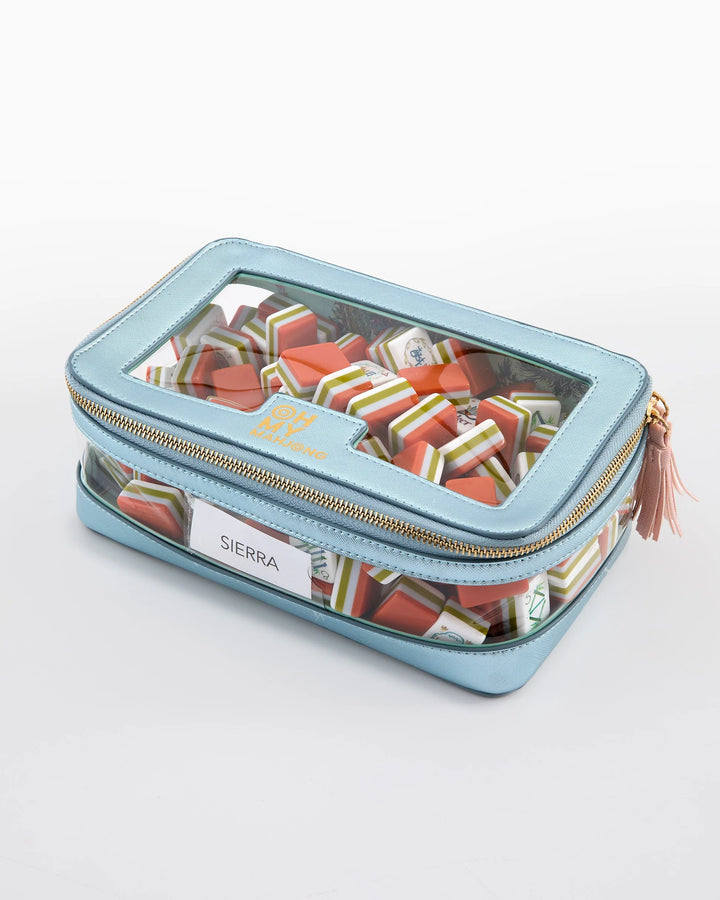 Oh My Mahjong Metallic Light Blue Tile Storage Bag mahjong tile storage bag for organized game night accessories | Walker Boutique