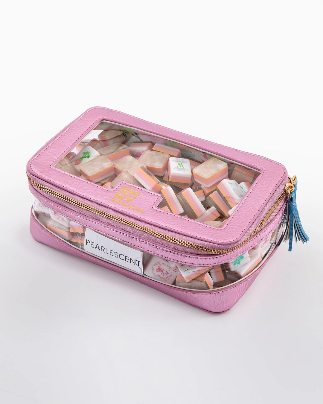 Oh My Mahjong Metallic Light Pink Tile Storage Bag mahjong tile storage bag for organized game night accessories | Walker Boutique