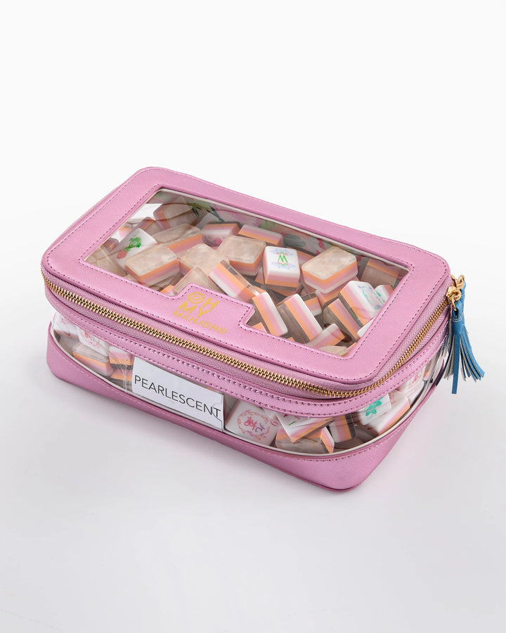 Oh My Mahjong Metallic Light Pink Tile Storage Bag mahjong tile storage bag for organized game night accessories | Walker Boutique