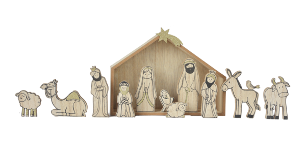 WOOD GRAIN NATIVITY SET 12 PC