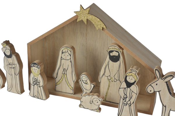 WOOD GRAIN NATIVITY SET 12 PC