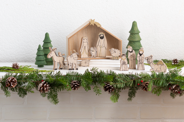 WOOD GRAIN NATIVITY SET 12 PC