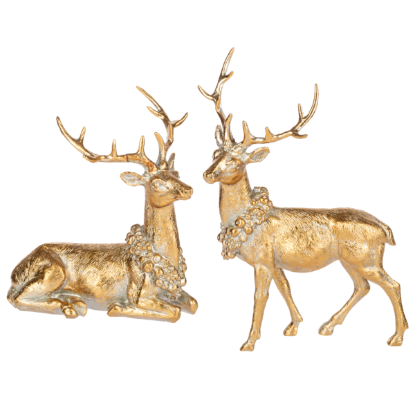 GOLD DEER WITH WREATH FIGURINE