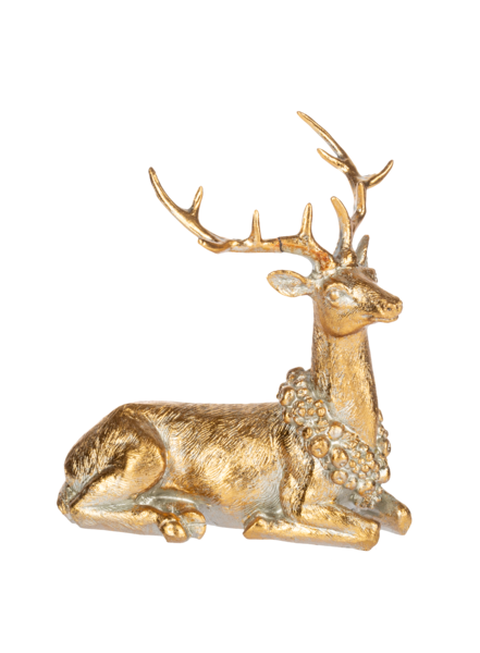 GOLD DEER WITH WREATH FIGURINE