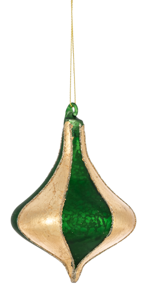 Decorative green and gold ornament on a white background