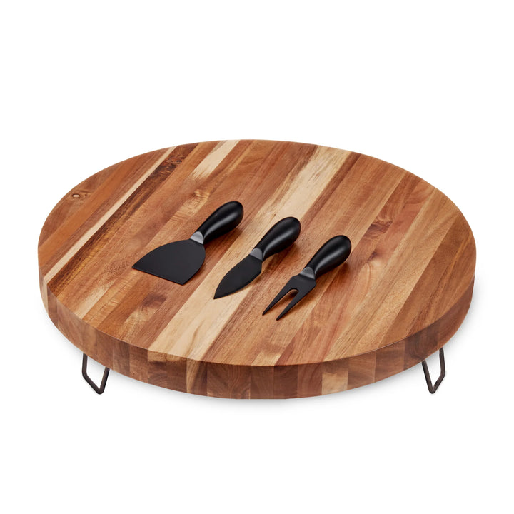 ACACIA FOOTED CHEESE BOARD & KNIFE SET
