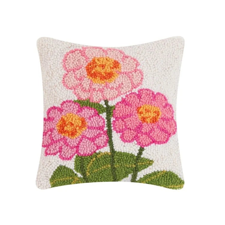 pink flower hook pillow design on white background
