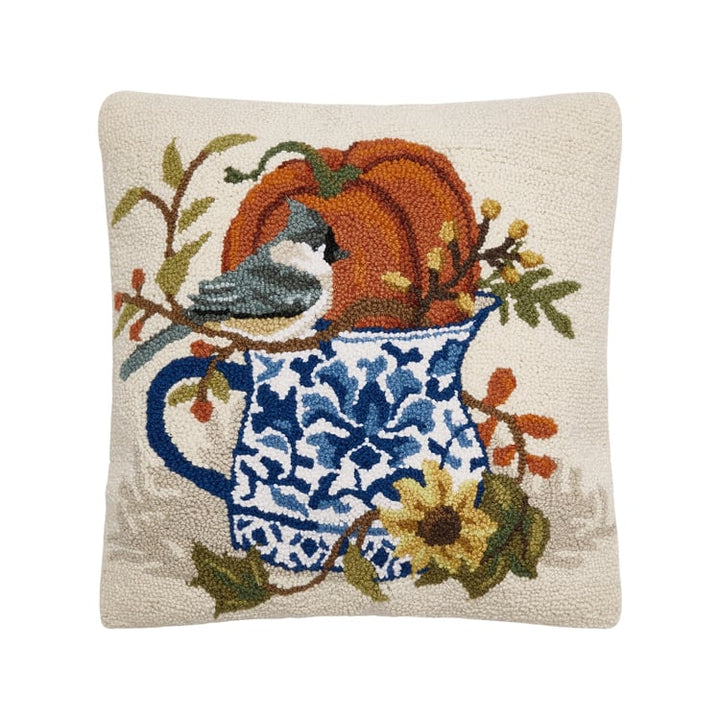 FALL BIRDS WITH TEACUPS HOOK PILLOW