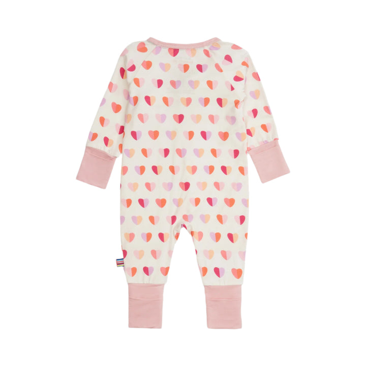 Baby coverall with heart pattern on a white background