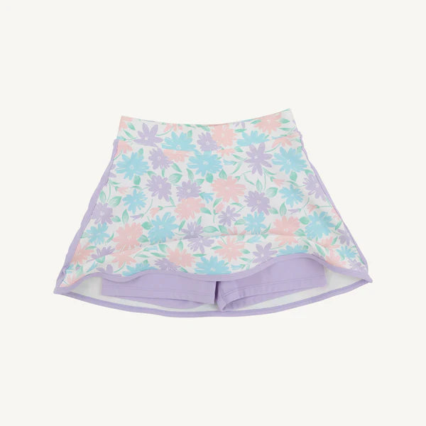 Floral skirt with a purple waistband on a white background