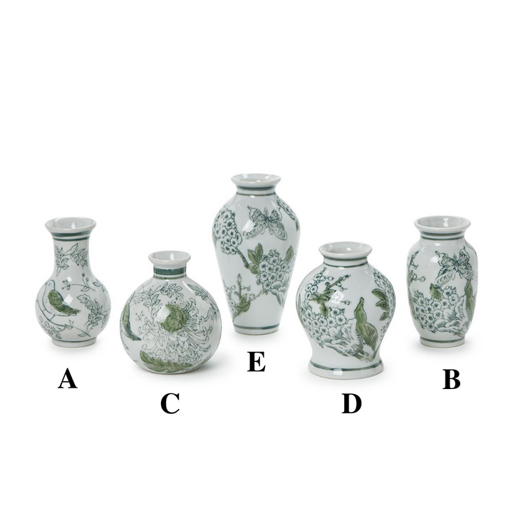 PRIMROSE & LOTUS MINI GREEN & WHITE CHINOISERIE VASE