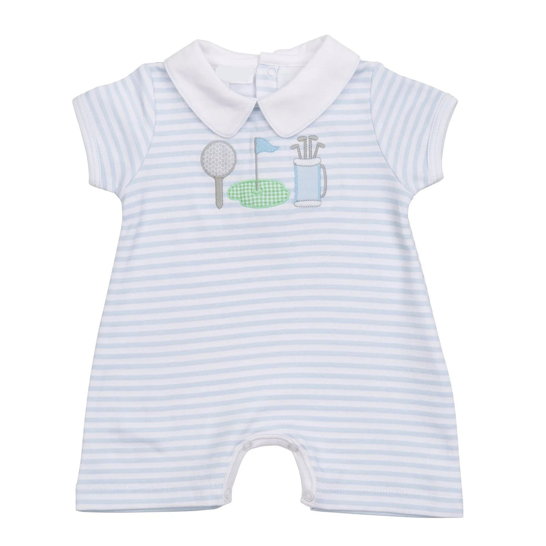 PUTTING GREEN BLUE APPLIQUE COLLARED PLAYSUIT