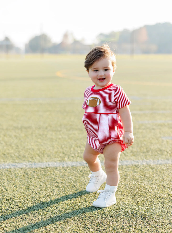 RED STRIPED FOOTBALL APPLIQUE BUBBLE