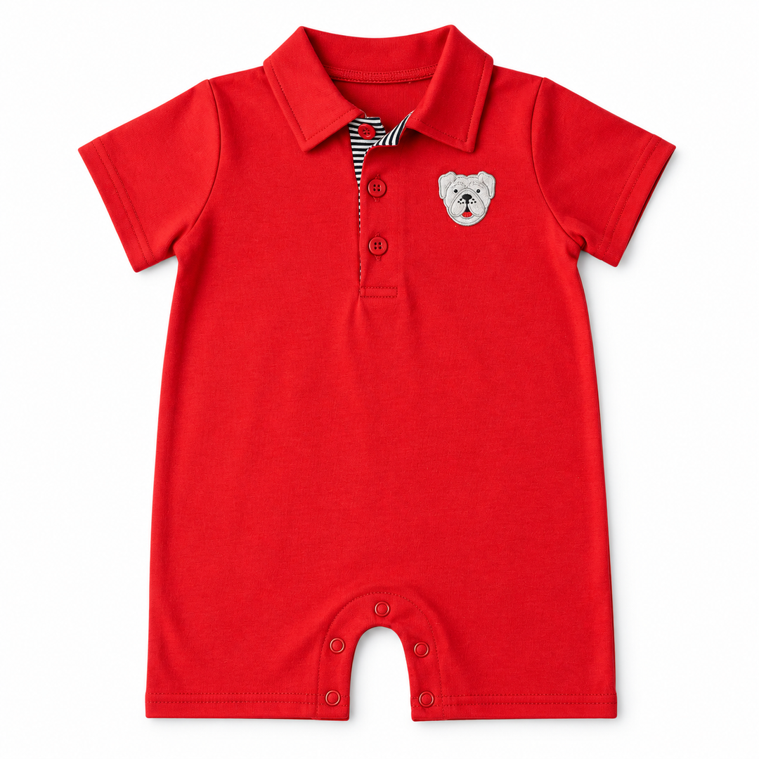BULLDOG POCKET APPLIQUE RED BOYS SHORTALL