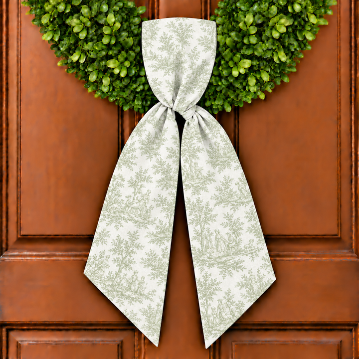 CUSTOM MONOGRAM SAGE TOILE WREATH SASH