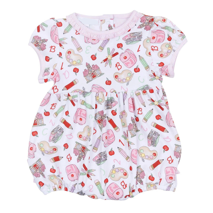 Baby romper with colorful print on a white background