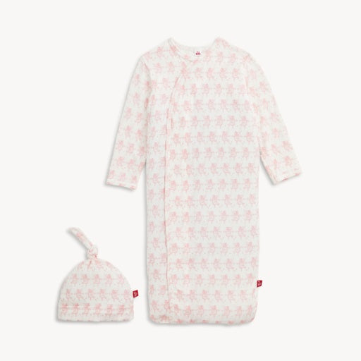Trunkettes Pink Modal Gown & Hat Set in pink elephant print