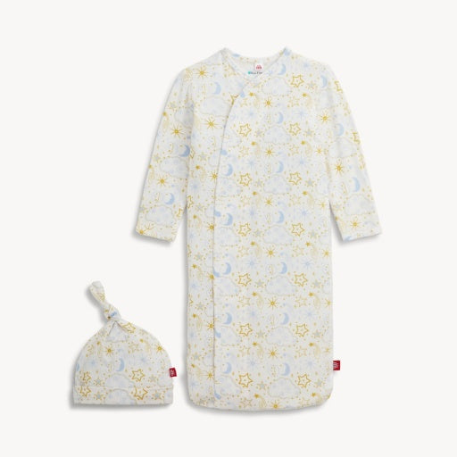 Star Signs Blue Modal Gown & Hat Set in blue celestial star signs print