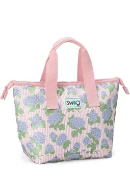 Swig Life hydrangea print insulated lunch tote with pink handles | Walker Boutique