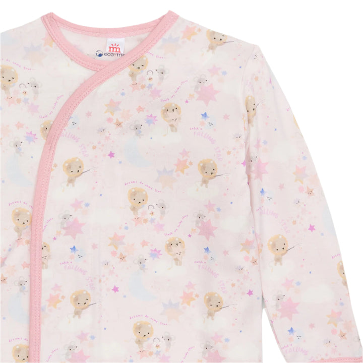 Baby gown with teddy bear pattern on a white background