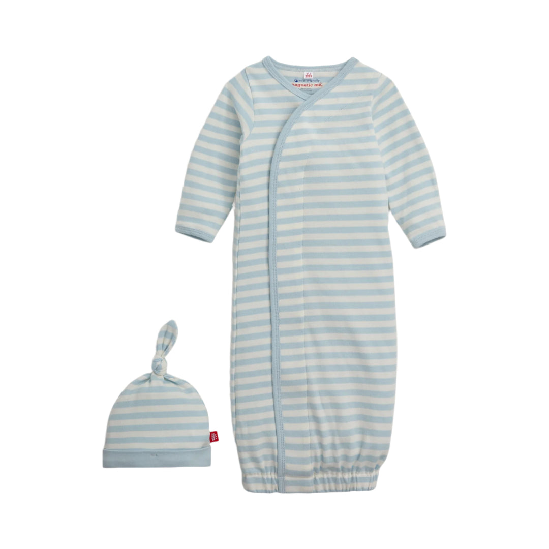 striped blue and white gown set