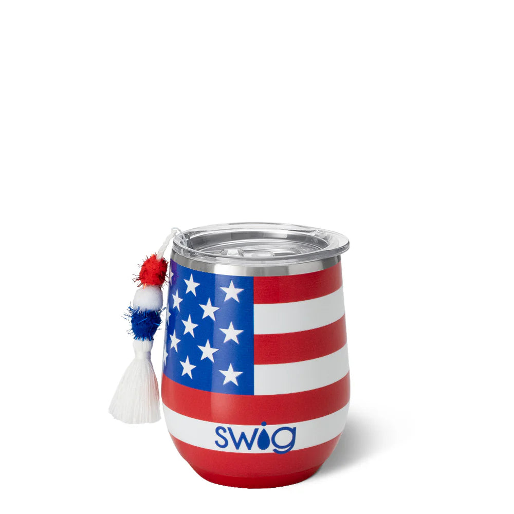 Red, white, and blue insulated bottle drink sleeve with striped design and star accents | Walker Boutique