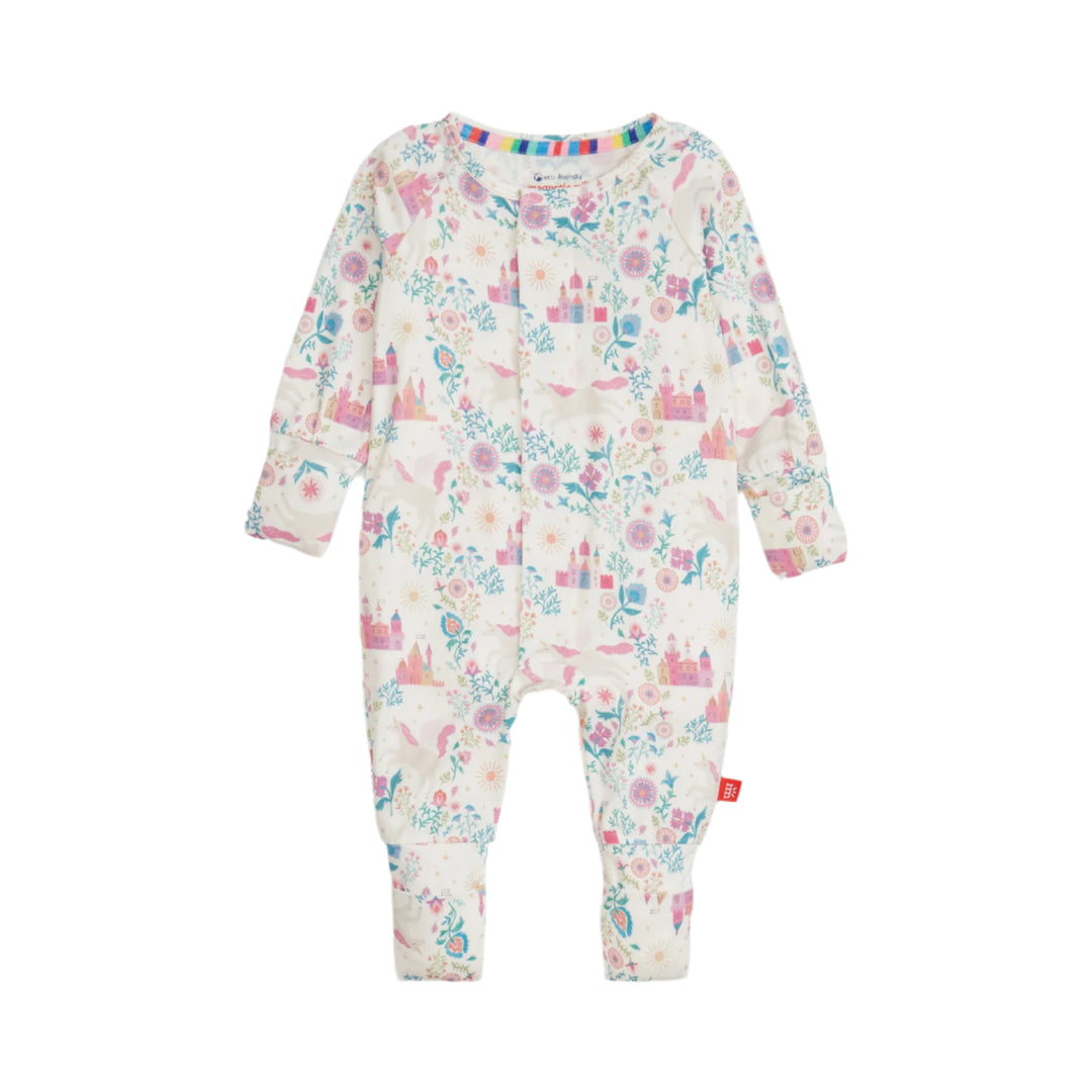 fairy tail patterned baby coverall on a white background