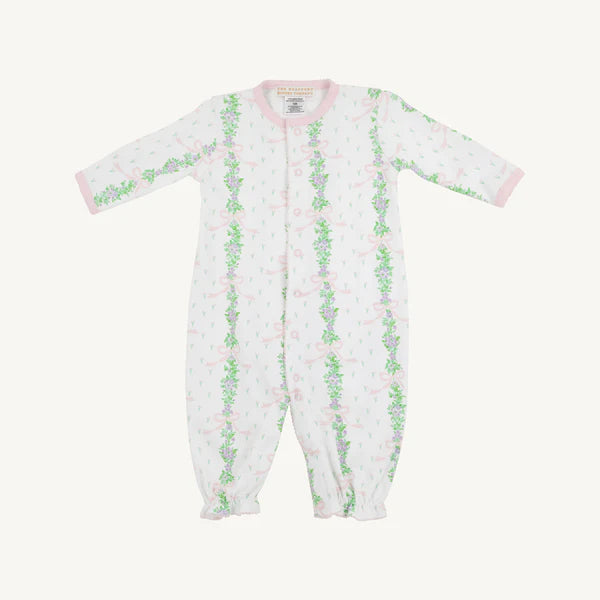 Baby onesie with floral pattern on a white background