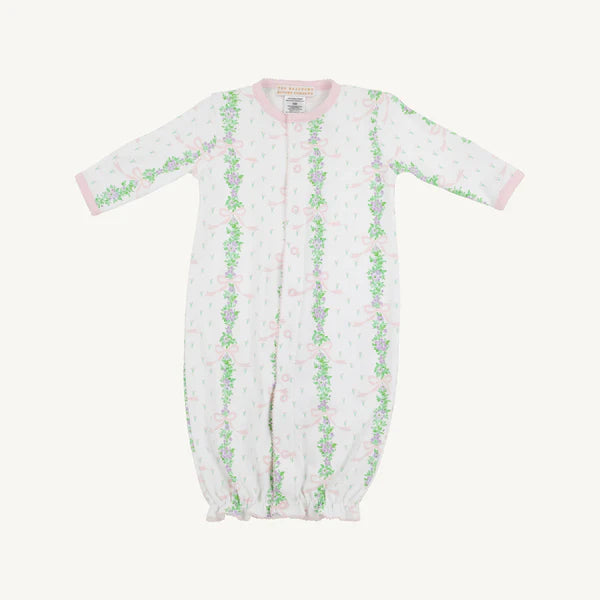 Baby onesie with floral pattern on a white background