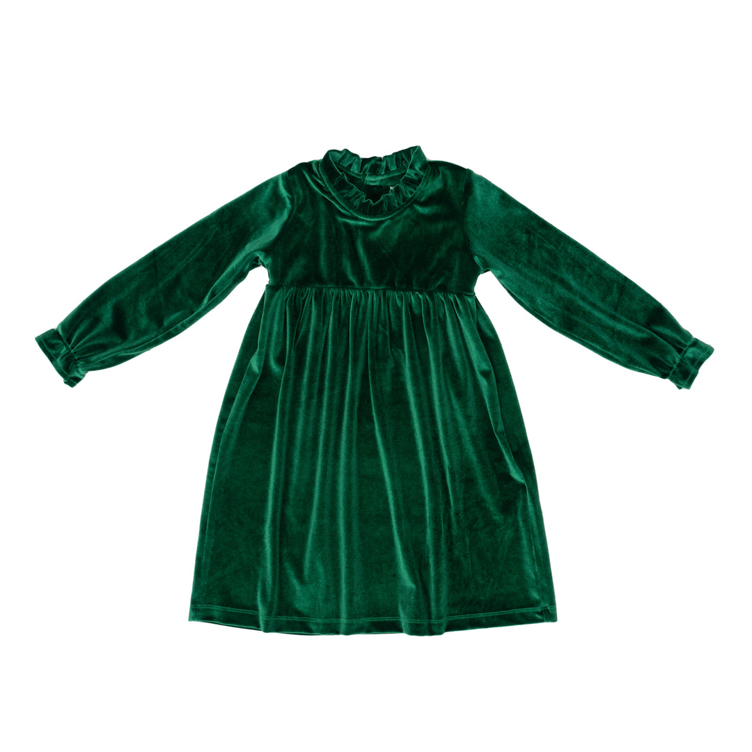 GREEN VELVET LONG SLEEVE KAITLIN DRESS