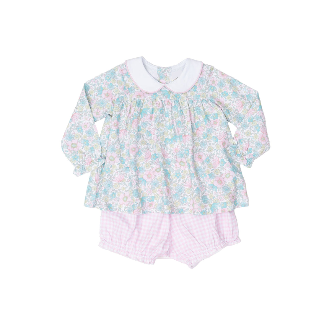 PINK FLORAL GINGHAM MARY CHARLOTTE BLOOMER SET