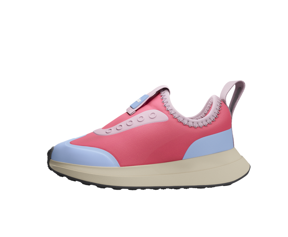 Pink and blue sneaker with a white background