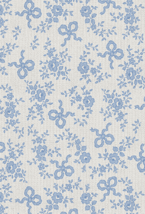 Blue floral and bow pattern on an off white background
