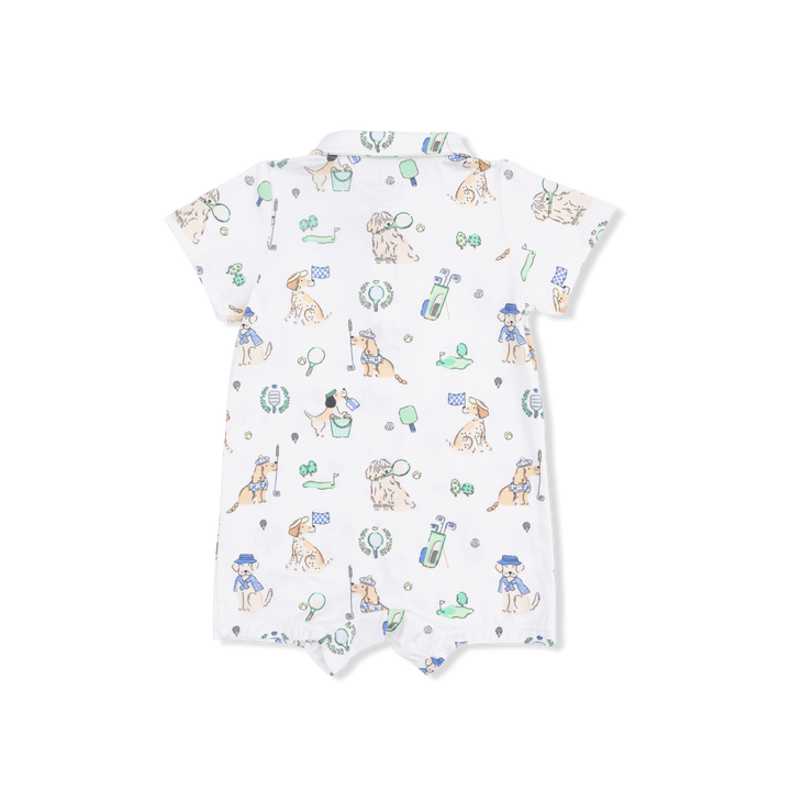 Baby romper with dog pattern on a white background
