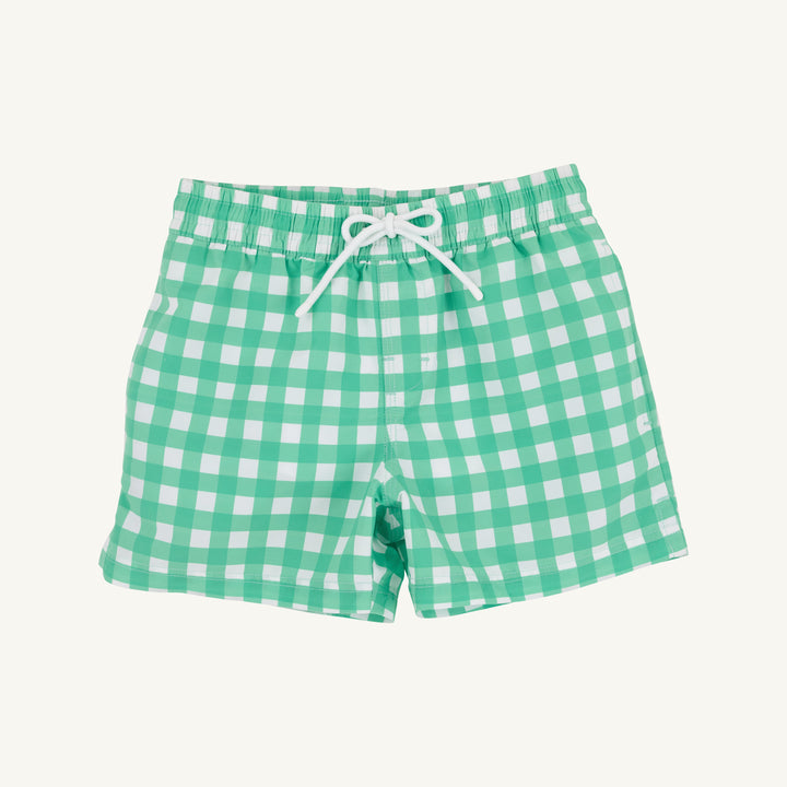 Green and white checkered shorts on a white background