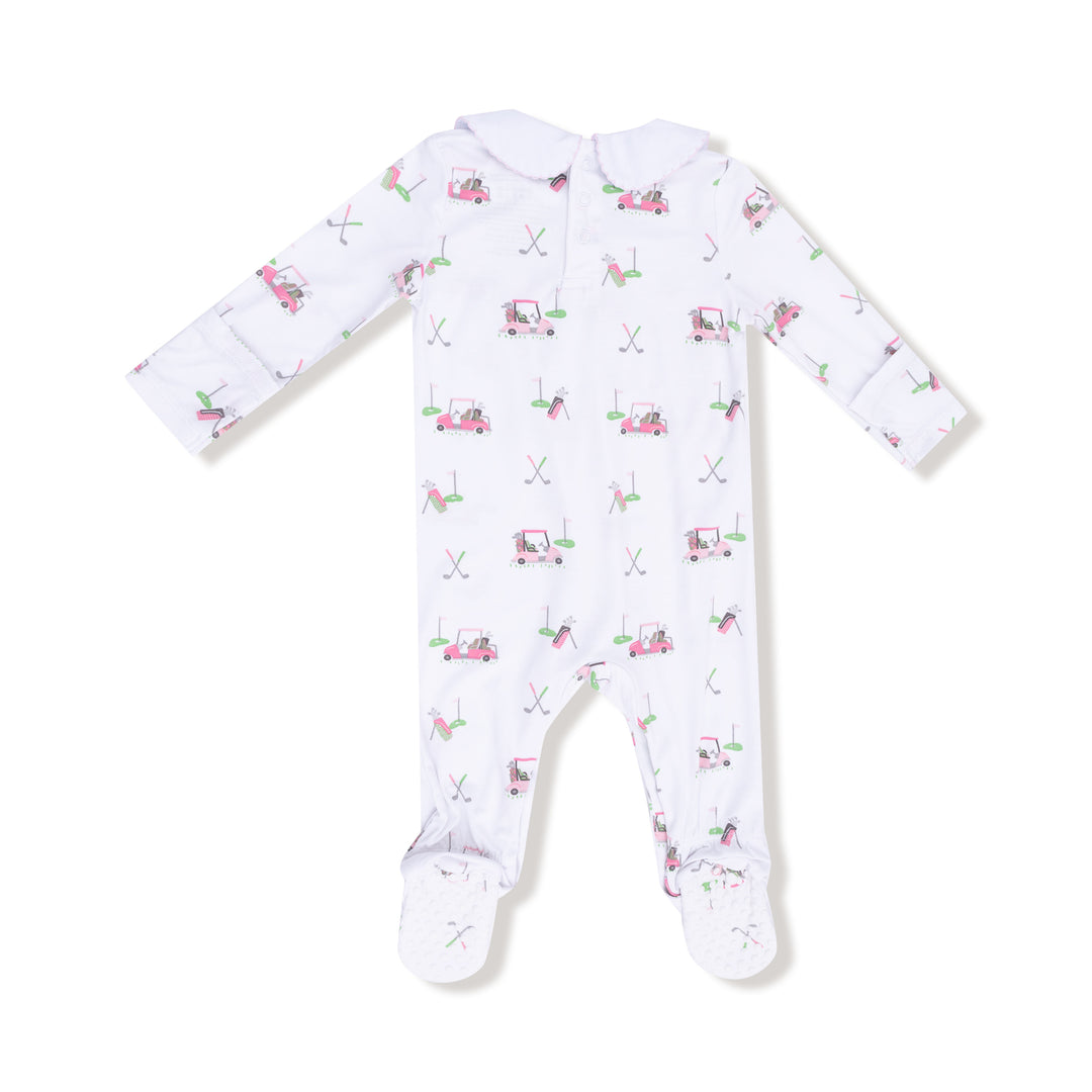 Baby onesie with car pattern on a white background