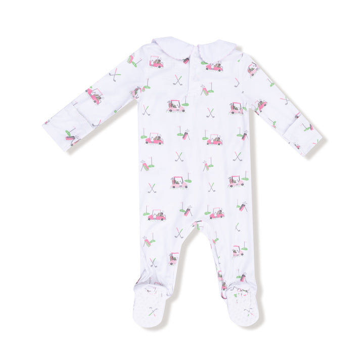 Baby onesie with car pattern on a white background