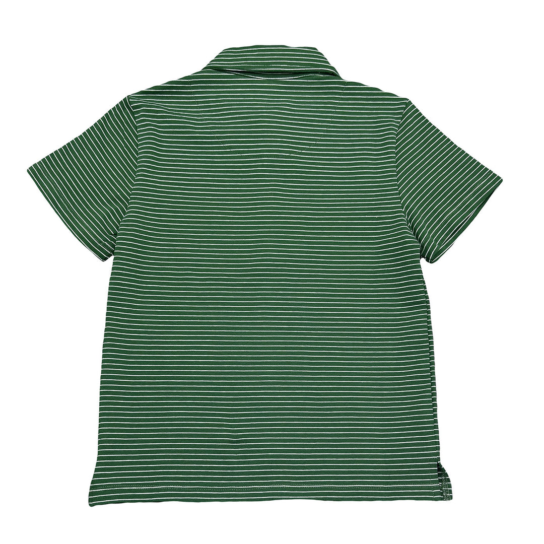 Green striped polo shirt on a white background