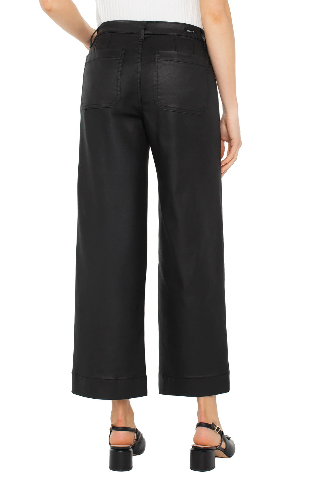 LIVERPOOL: CROP WIDE LEG W/ PATCH POCKETS | BLACK COATED