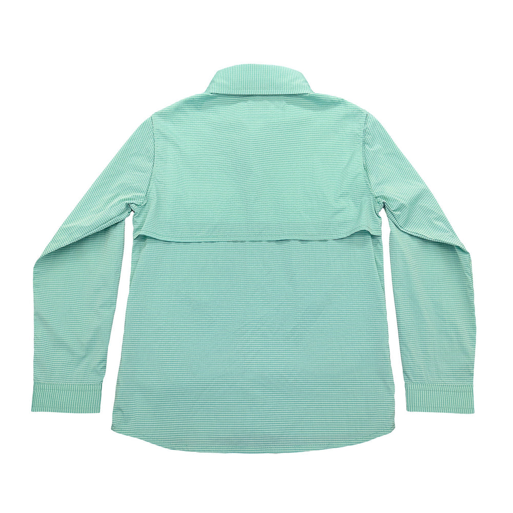 Light green shirt with a subtle pattern on a white background