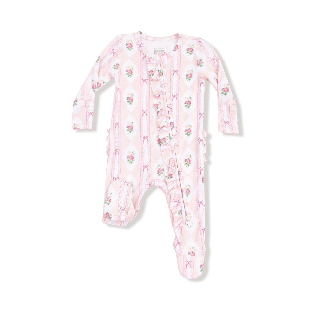 Baby onesie with floral pattern on a white background