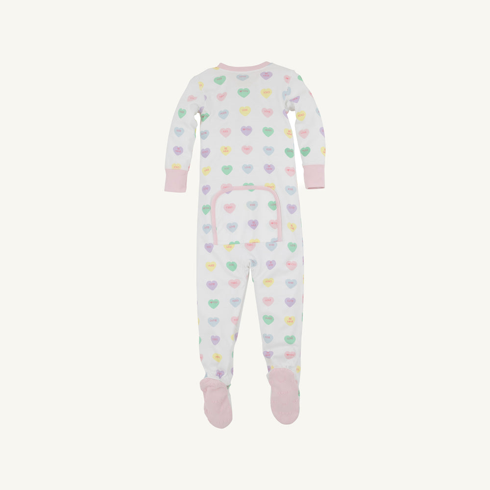 LITTLE CHILD'S FOOTIE PAJAMAS WITH CANDY COLOR HEARTS BACK SIDE