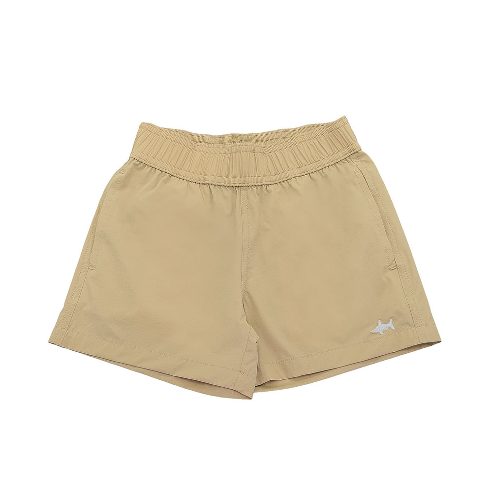 front of khaki shorts with saltwater boys logo