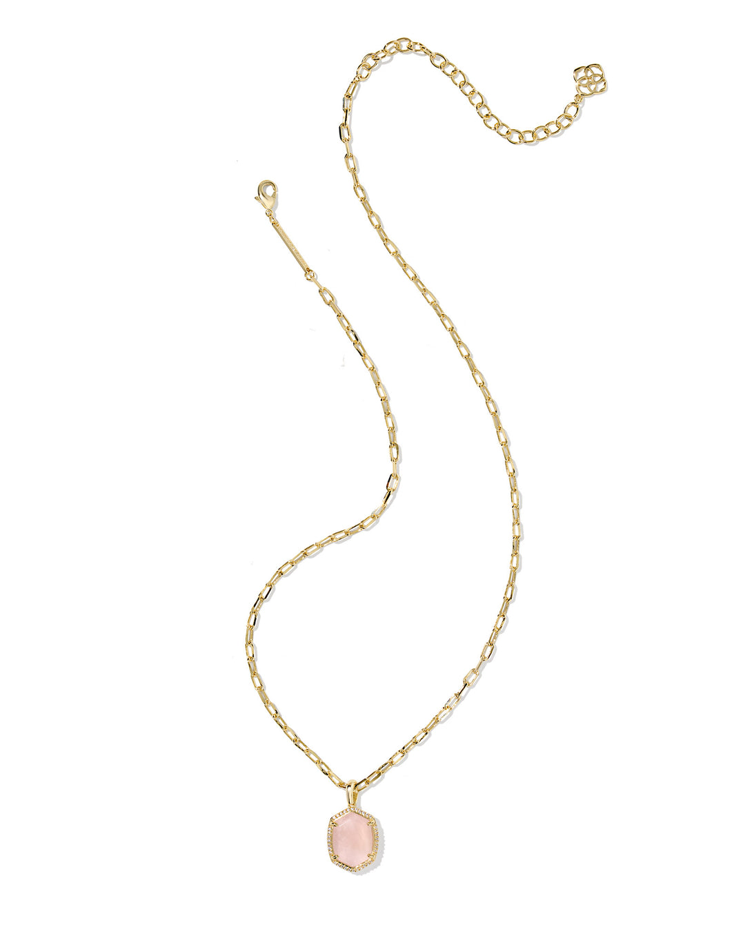 DAPHNE PAVE FRAME SHORT PENDANT NECKLACE, GOLD ROSE QUARTZ