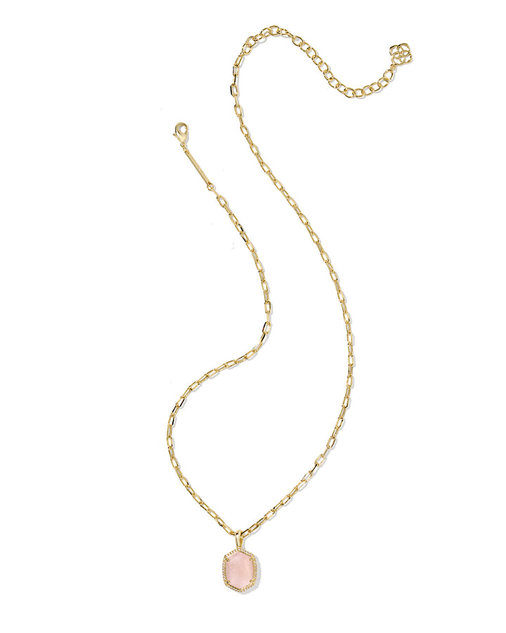 DAPHNE PAVE FRAME SHORT PENDANT NECKLACE, GOLD ROSE QUARTZ