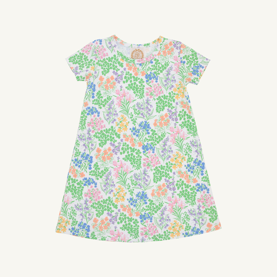 LITTLE GIRLS SHORT SLEEVE FLORAL PRINT A LINE DRESS