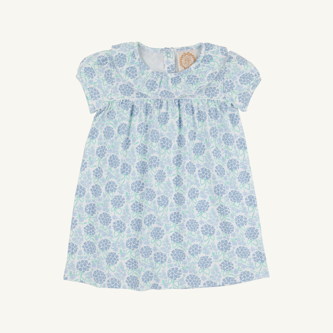 LITTLE GIRL'S DRESS WITH SHORT SLEEVES BLUE WITH BLUE HYDRANGEAS